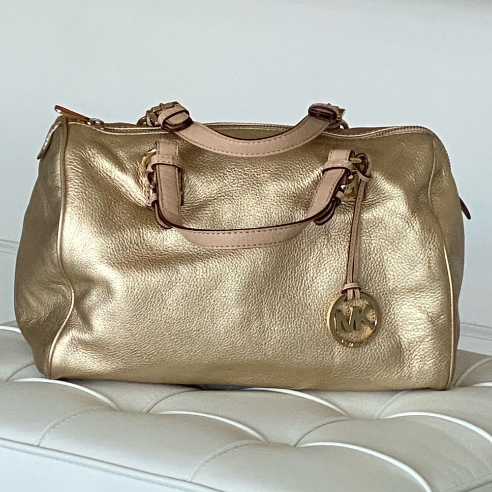 MICHAEL Michael Kors Large Grayson, Metallic Gold Leather Satchel